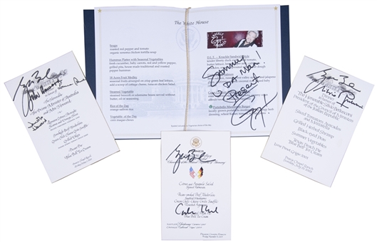 Lot of (4) White House and Prairie Chapel Ranch Presidential Dinner Menus Signed by George Bush and other World Leaders (JSA Auction Letter)  